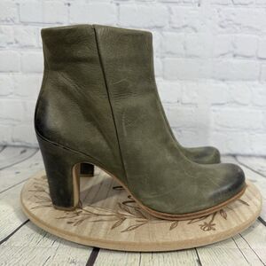 Ecco Ankle Heel Booties Women Size 7.5 US 38 EU Green Distressed Leather Shoes